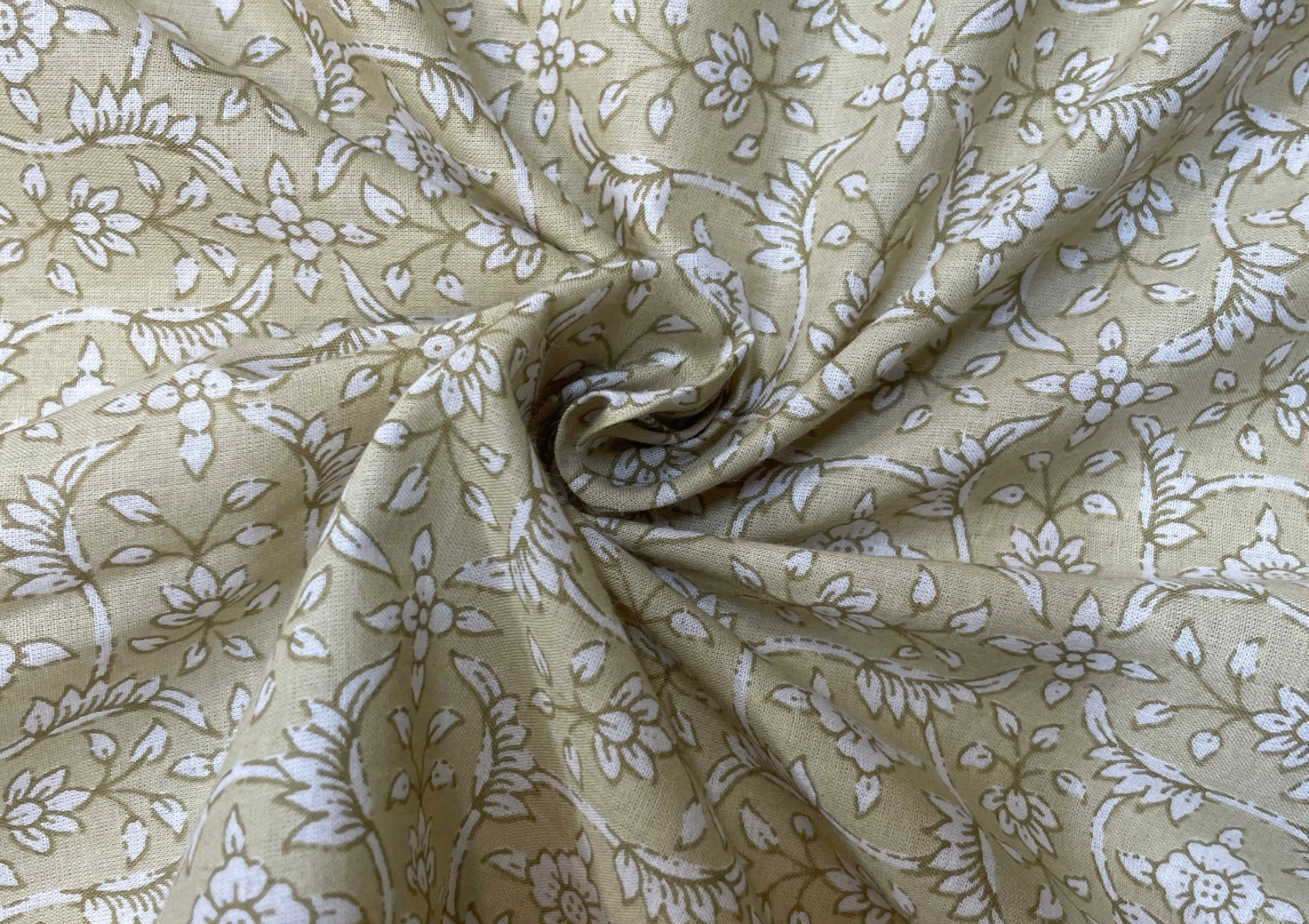 Light Khaki Floral Cotton Cambric Fabric