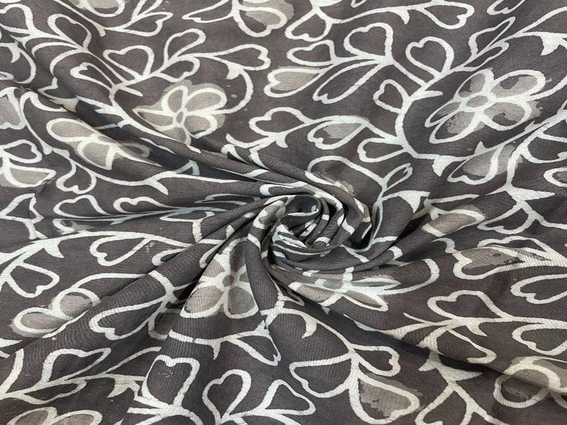 Cotton Cambric Dabbu Dark Grey Floral Print 1