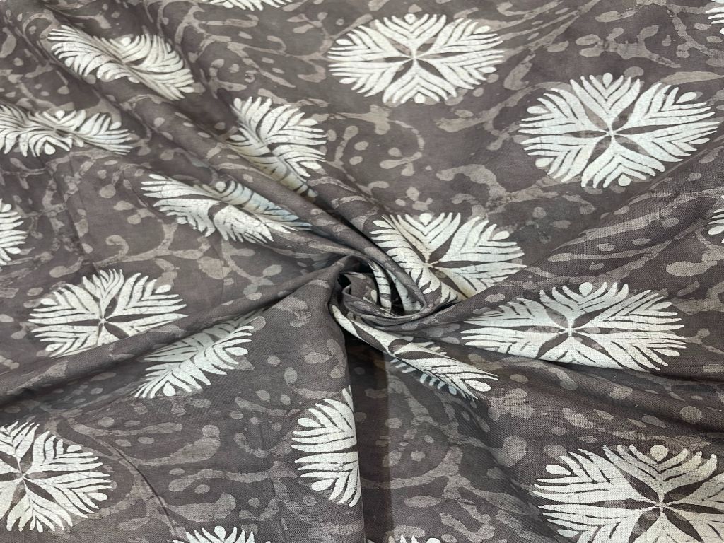 Dark Grey Cotton Cambric Dabu Print Fabric