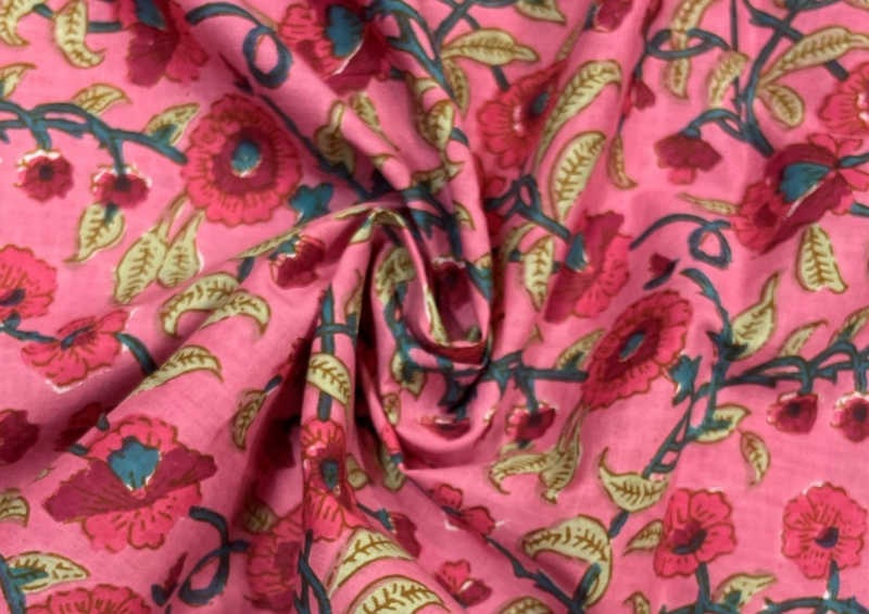 Cotton Cambric Pink Multicolor Flower Print