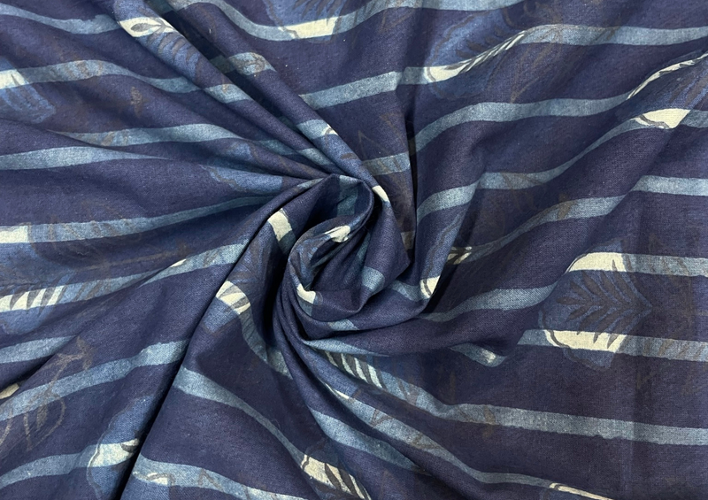 Cotton Cambric Dabbu Indigo Stripes Print