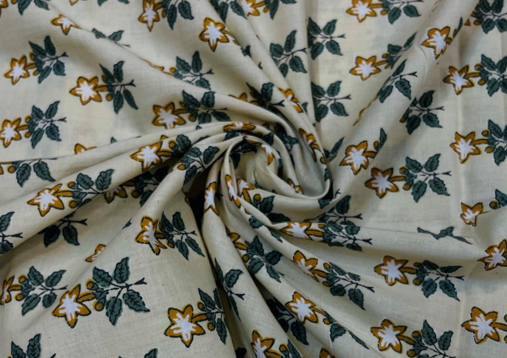 Cream Floral Cotton Cambric Print Fabric