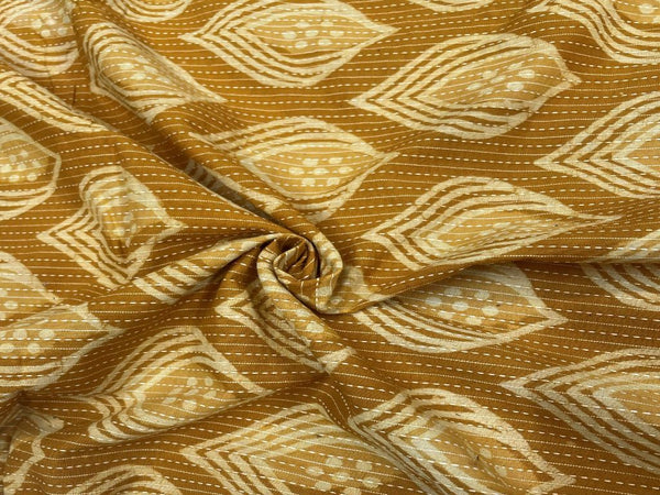 Mustard Motifs Cotton Cambric Kantha Print Fabric