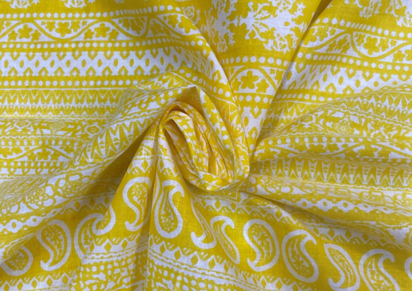 Yellow Traditional Cotton Cambric Print Fabric