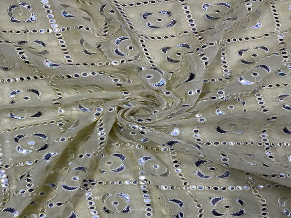 Yellow Georgette Embroidered Fabric