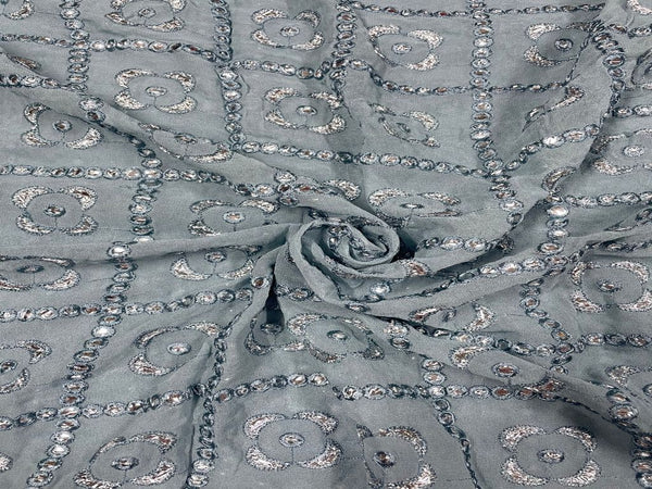 Gray Embroidered Georgette Fabric