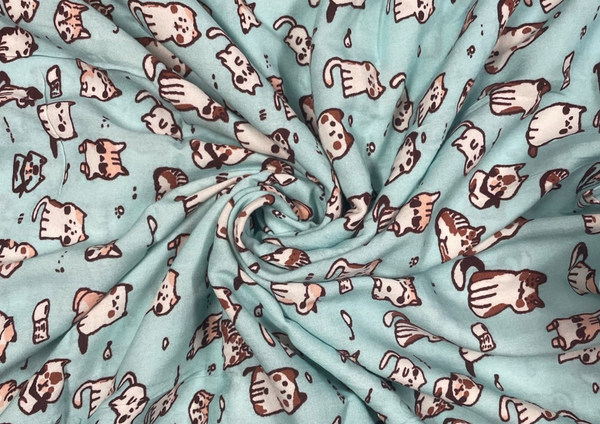 Sky Blue Quirky Printed Rayon Fabric