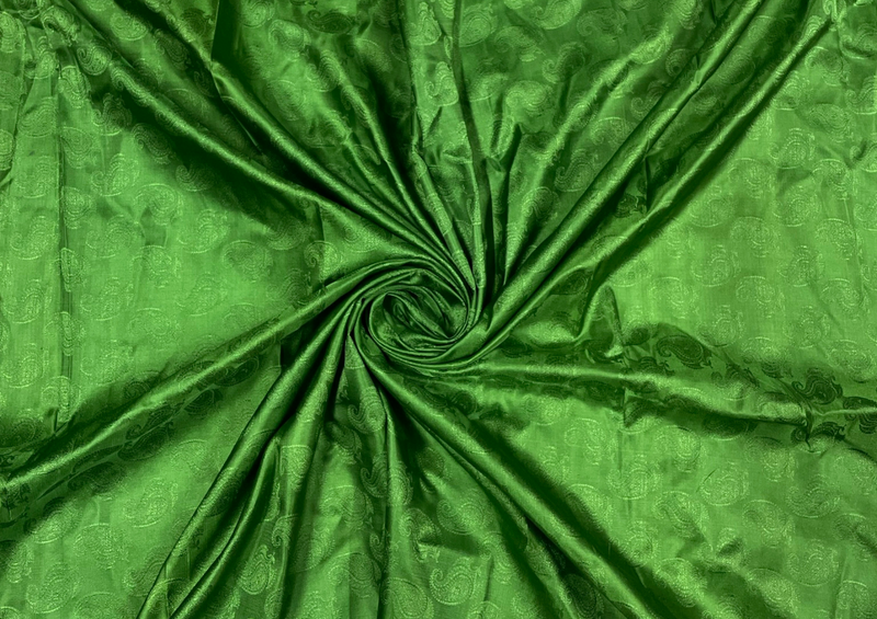 Bright Green Paisley Pure Tanschui Silk Fabric