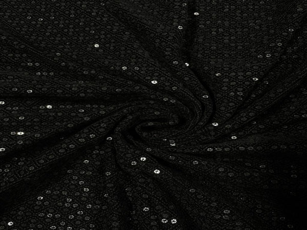 Black Traditional Embroidered Velvet Fabric