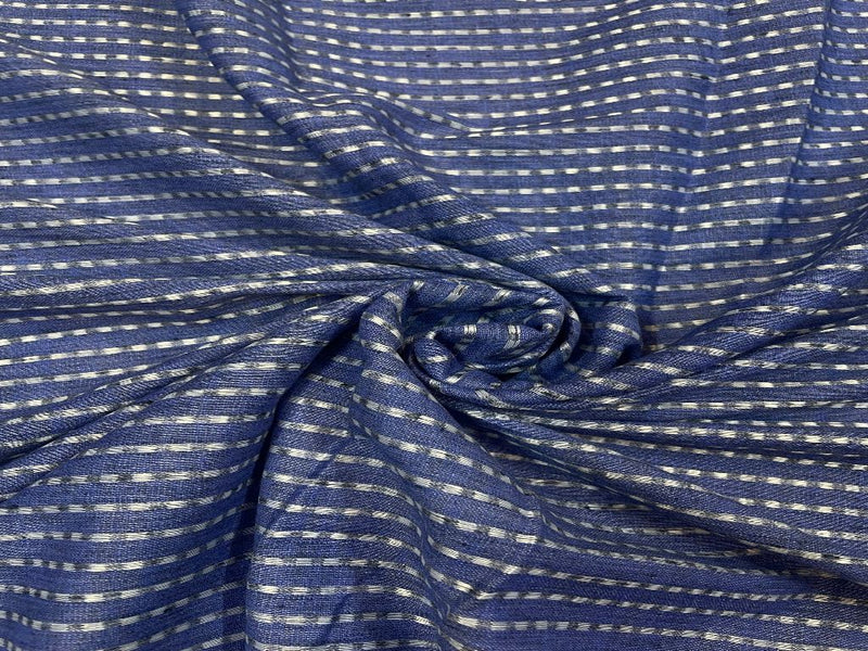 Blue Self Textured Plain Yarn Dyed Cotton Fabric