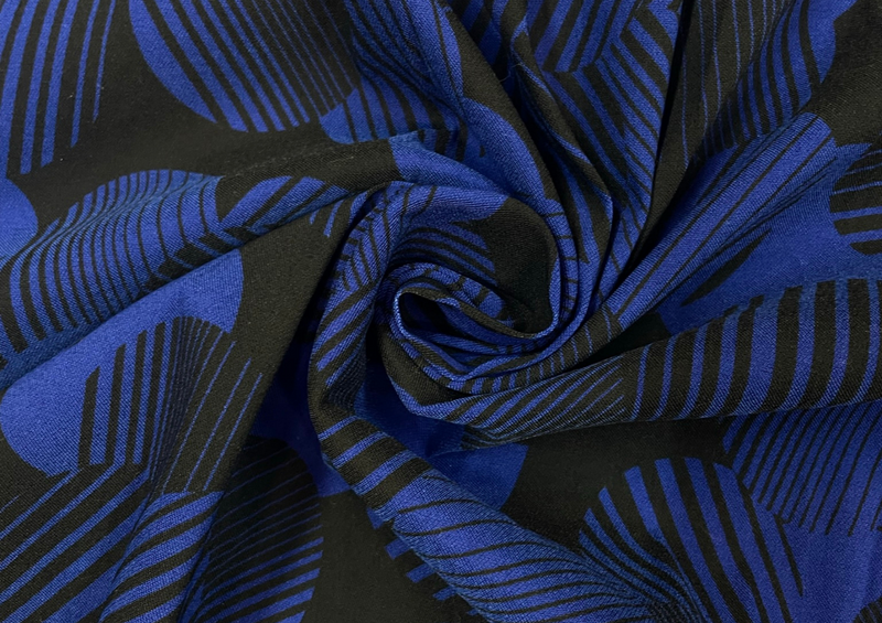 Black & Blue Geometric Lycra Fabric