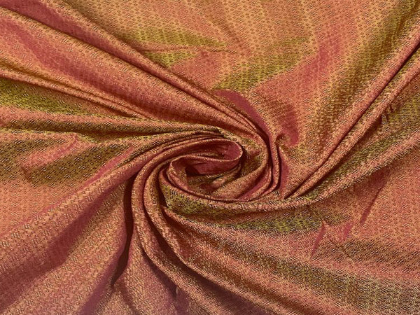Maroon & Orange Traditional Semi Brocade Fabric