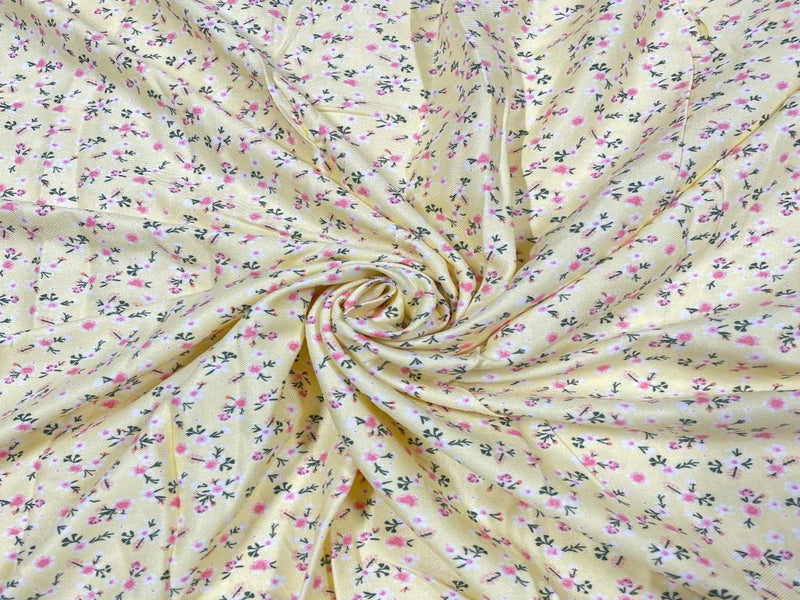 Yellow & Pink Floral Viscose Rayon Fabric