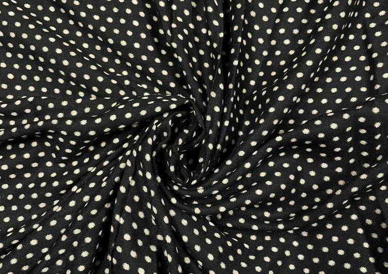 Black Polka Dots Viscose Rayon Fabric