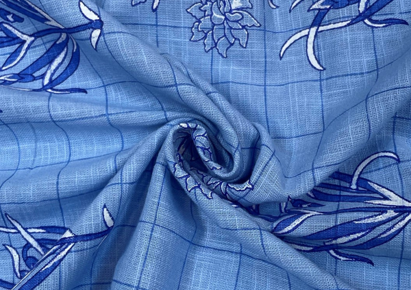 Sky Blue Floral Linen Fabric