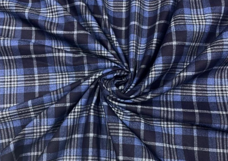 Navy Blue Tweed Checks Wool Fabric