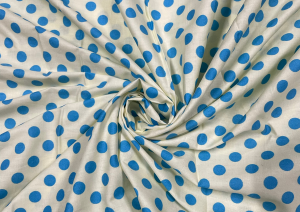 Japanese Cotton Cream Blue Polka Dots Print