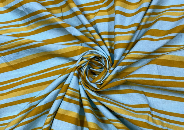 Blue Stripes Yellow Cotton Cambric Print Fabric