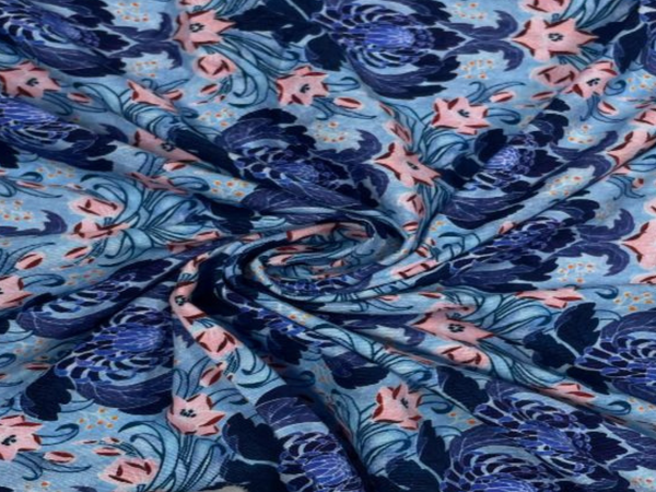 Blue Floral Corduroy Fabric