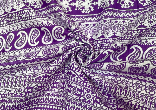 Purple Traditional Cotton Cambric Print Fabric