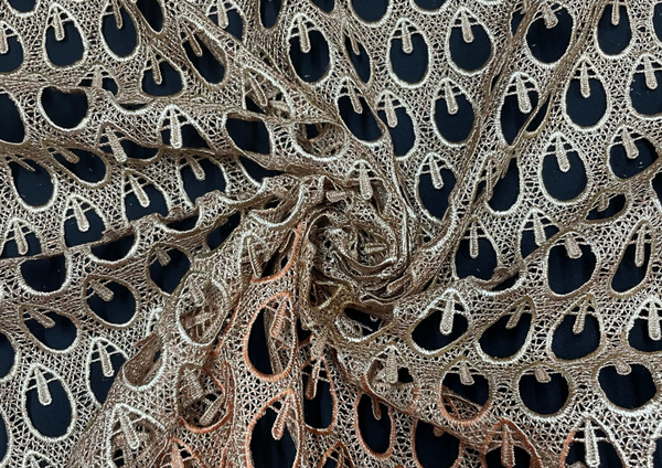 Golden Geometric Cutwork Embroidered Net Fabric
