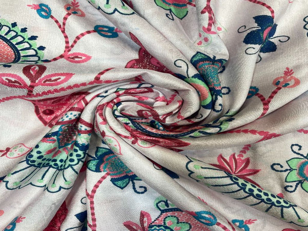 Multicolor Floral Pure Dupion Silk Fabric