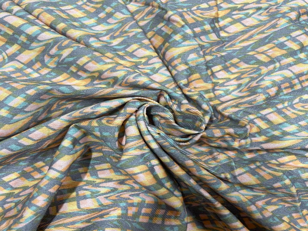 Dark Gray Abstract Printed Corduroy Fabric