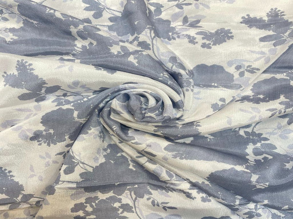Gray Flowers Printed Pure Chiffon Fabric