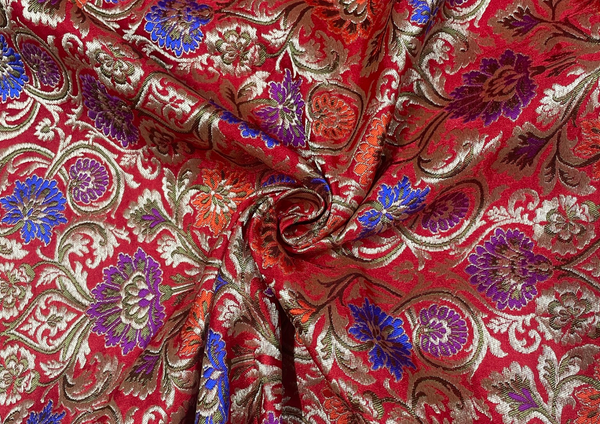 Multicolor Floral Pure Brocade Silk Fabric
