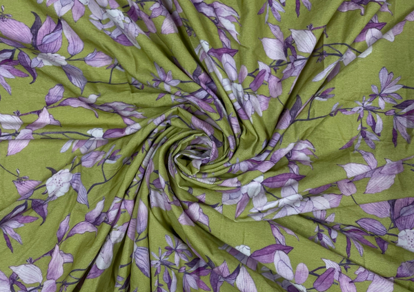 Pista Green Floral Printed Corduroy Fabric