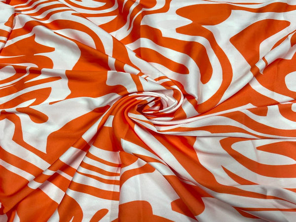 Orange & White Abstract Armani Satin Lycra Fabric