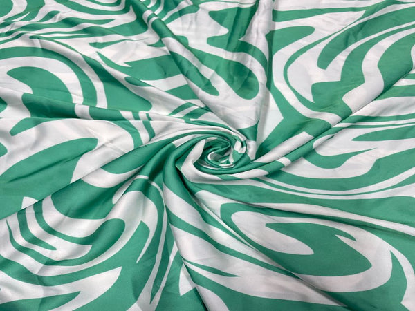 Green & White Abstract Armani Satin Lycra Fabric