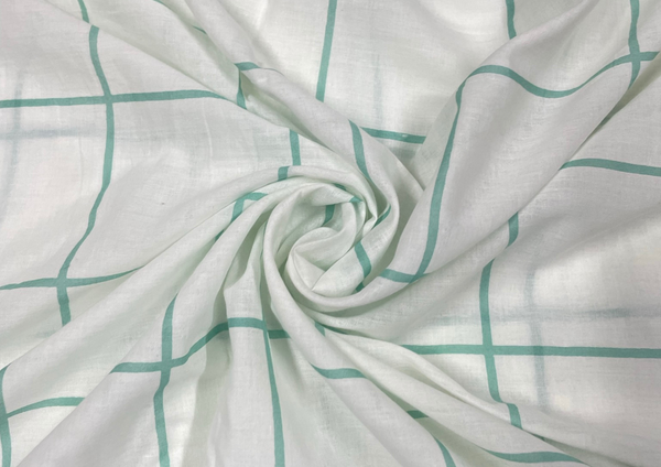 Sea Abstract Green Cotton Voil Big Check Fabric