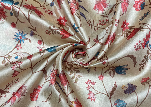 Beige Floral Tussar Fabric