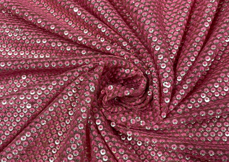 Embroidered Net Beige Pink Sequins Work