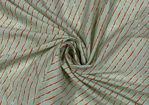 Green Pista Stripes Cotton Cambric Print Fabric