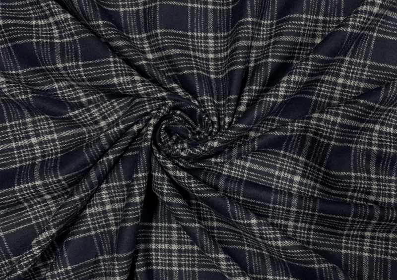 Navy Blue & White Checks Tweed Fabric