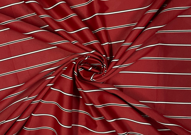 Rust Red Stripes Metallic Lycra Fabric