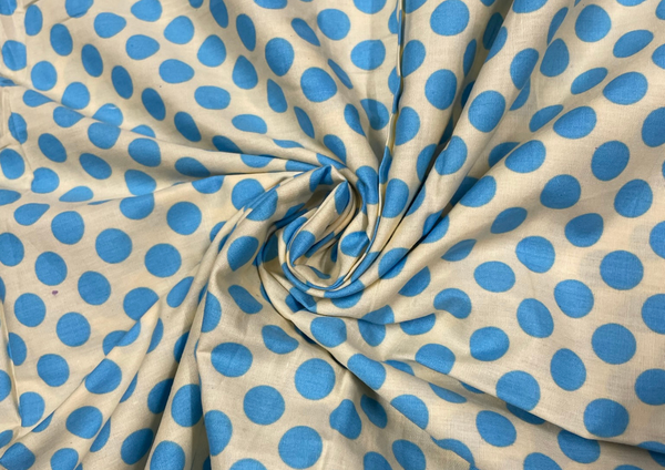 Japanese Cotton Ivory Blue Polka Dots Print