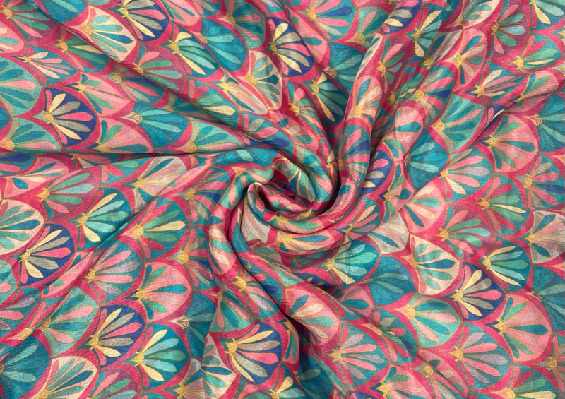 Multicolor Abstract Floral Printed Chiffon Fabric