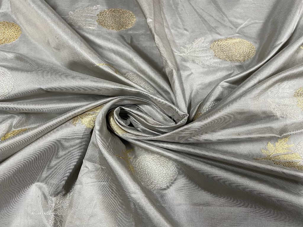 Chenia Silk Zari Light Grey Floral Motifs