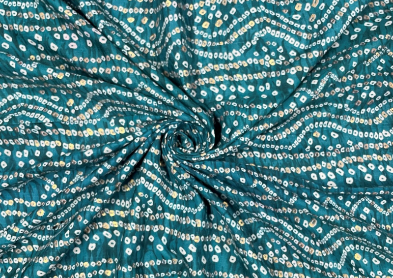 Teal Blue Geometric Foil Printed Slub Linen Fabric
