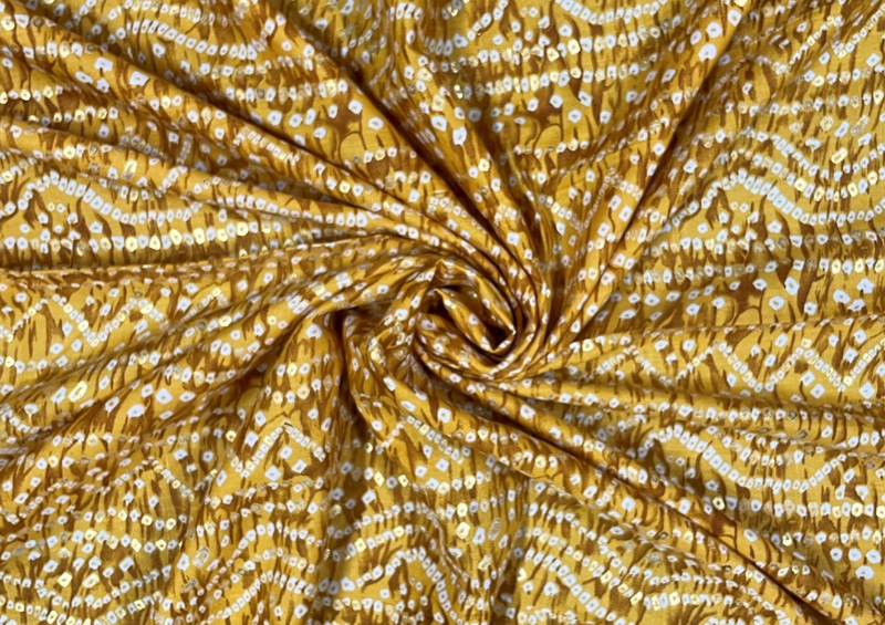 Mustard Traditional Foil Printed Slub Linen Fabric