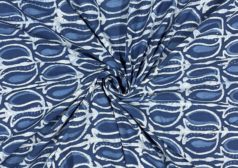 Indigo Abstract Dabu Printed Cotton Cambric Fabric
