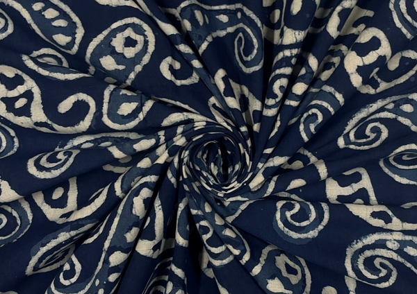 Cotton Cambric Dabbu Indigo Paisleys Print