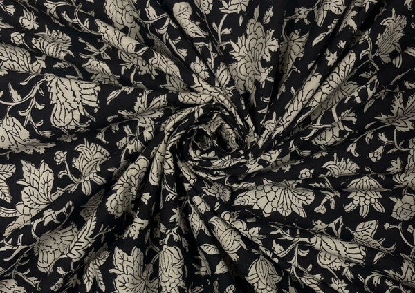 Cotton Cambric Kalamkari Black Floral