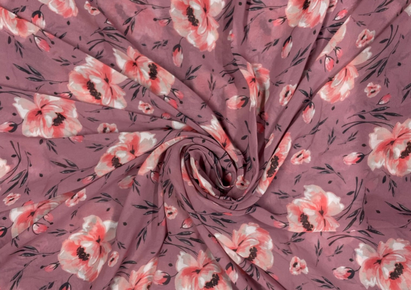 Dusky Pink Floral Printed Georgette Fabric