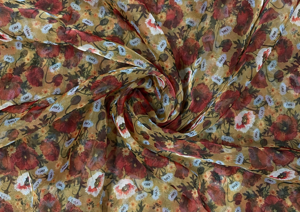 Printed Organza Yellow Red Floral