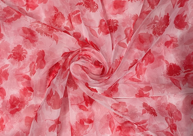 Printed Organza White Red Floral