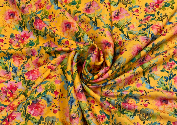 Printed Crepe Yellow Multicolor Floral